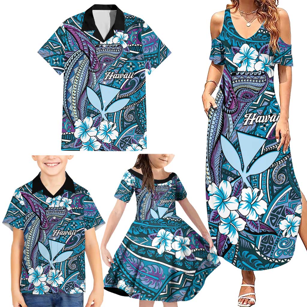 Personalised Hawaii Tribal Humpback Whale Family Matching Summer Maxi Dress and Hawaiian Shirt Polu Hibiscus Seamless Pattern LT9 - Polynesian Pride