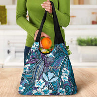 Personalised Hawaii Tribal Humpback Whale Grocery Bag Polu Hibiscus Seamless Pattern