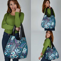 Personalised Hawaii Tribal Humpback Whale Grocery Bag Polu Hibiscus Seamless Pattern