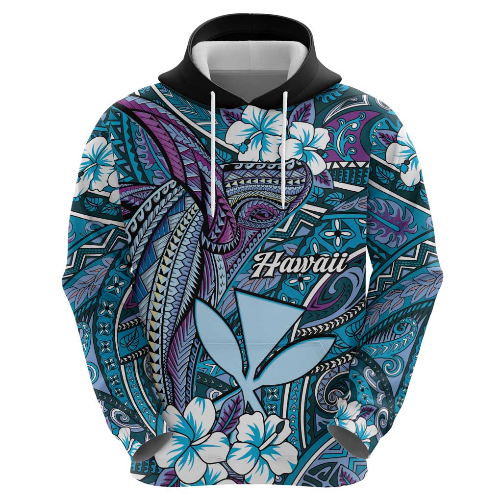 Personalised Hawaii Tribal Humpback Whale Hoodie Polu Hibiscus Seamless Pattern LT9 - Polynesian Pride