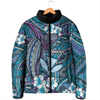 Personalised Hawaii Tribal Humpback Whale Padded Jacket Polu Hibiscus Seamless Pattern