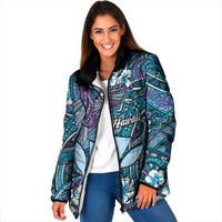 Personalised Hawaii Tribal Humpback Whale Padded Jacket Polu Hibiscus Seamless Pattern