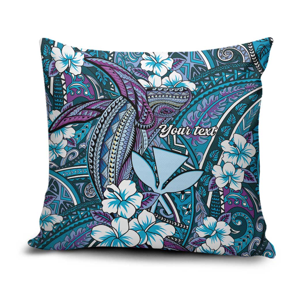 Personalised Hawaii Tribal Humpback Whale Pillow Cover Polu Hibiscus Seamless Pattern