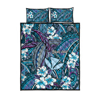 Personalised Hawaii Tribal Humpback Whale Quilt Bed Set Polu Hibiscus Seamless Pattern