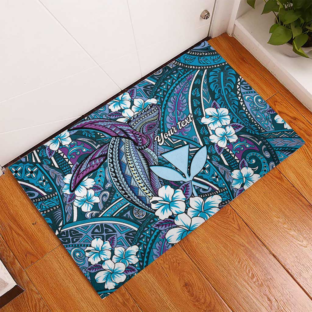 Personalised Hawaii Tribal Humpback Whale Rubber Doormat Polu Hibiscus Seamless Pattern LT9 - Polynesian Pride