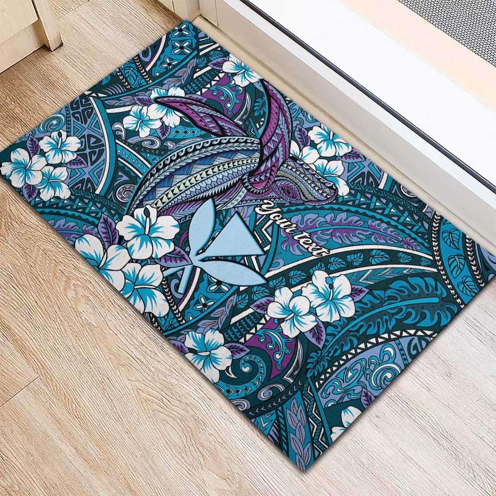 Personalised Hawaii Tribal Humpback Whale Rubber Doormat Polu Hibiscus Seamless Pattern LT9 - Polynesian Pride
