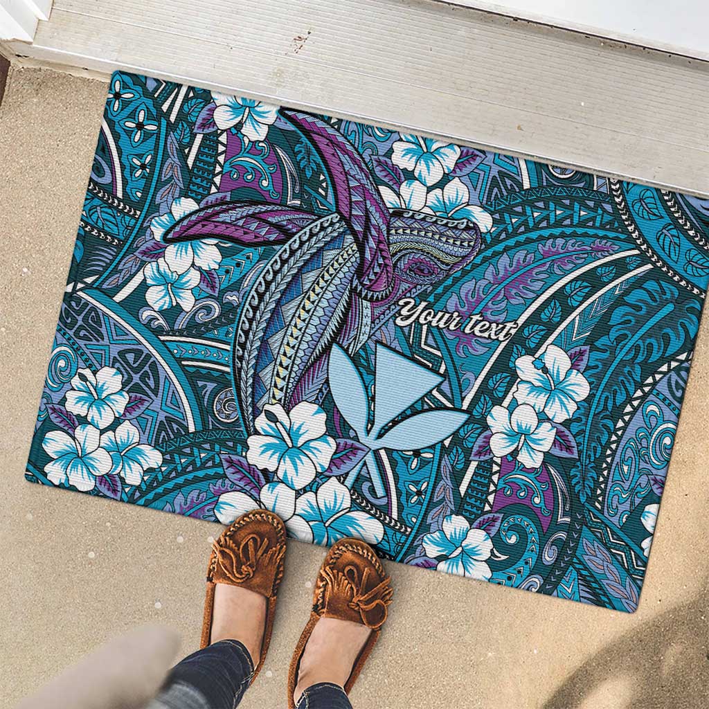 Personalised Hawaii Tribal Humpback Whale Rubber Doormat Polu Hibiscus Seamless Pattern LT9 - Polynesian Pride