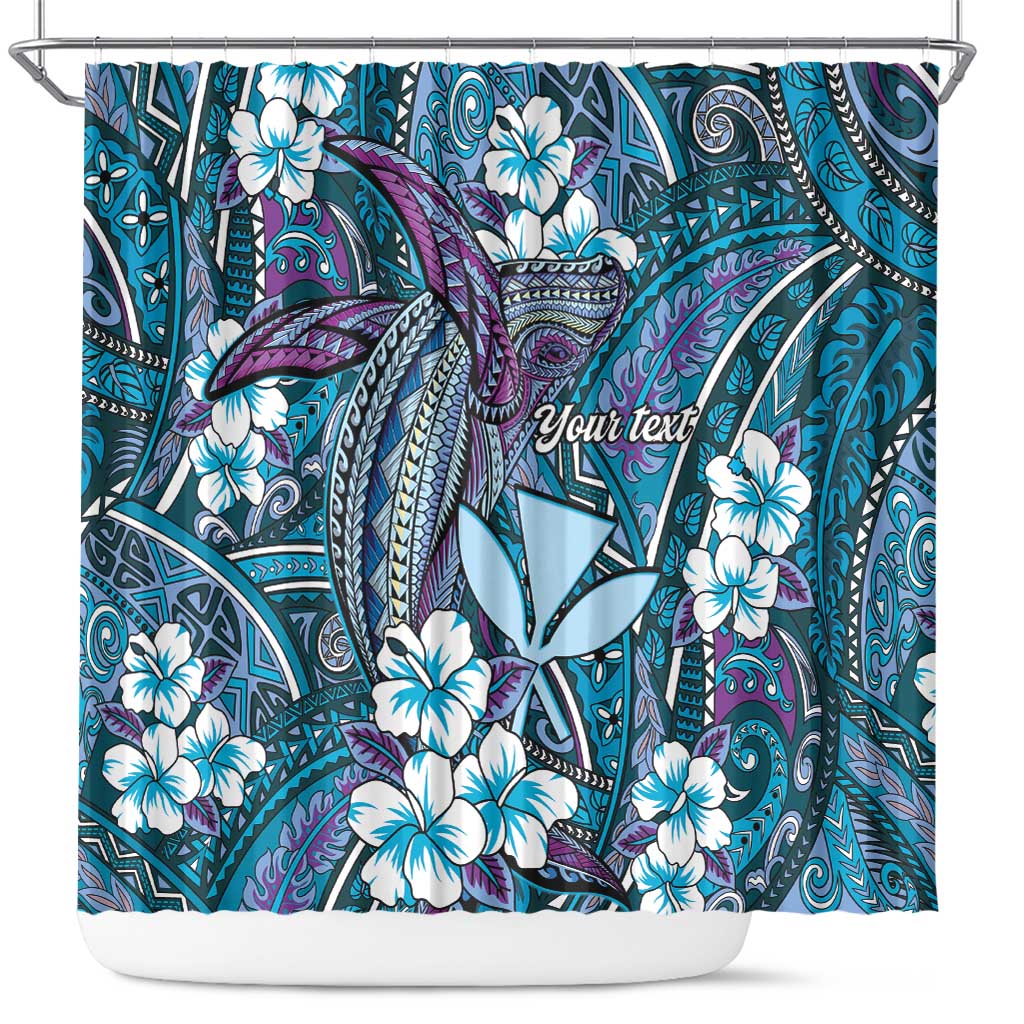 Personalised Hawaii Tribal Humpback Whale Shower Curtain Polu Hibiscus Seamless Pattern