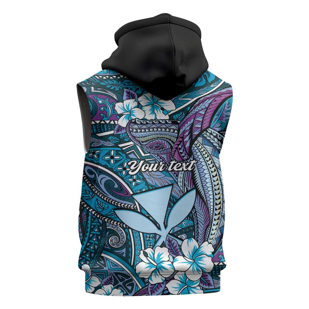 Personalised Hawaii Tribal Humpback Whale Sleeveless Zip Hoodie Polu Hibiscus Seamless Pattern LT9 - Polynesian Pride