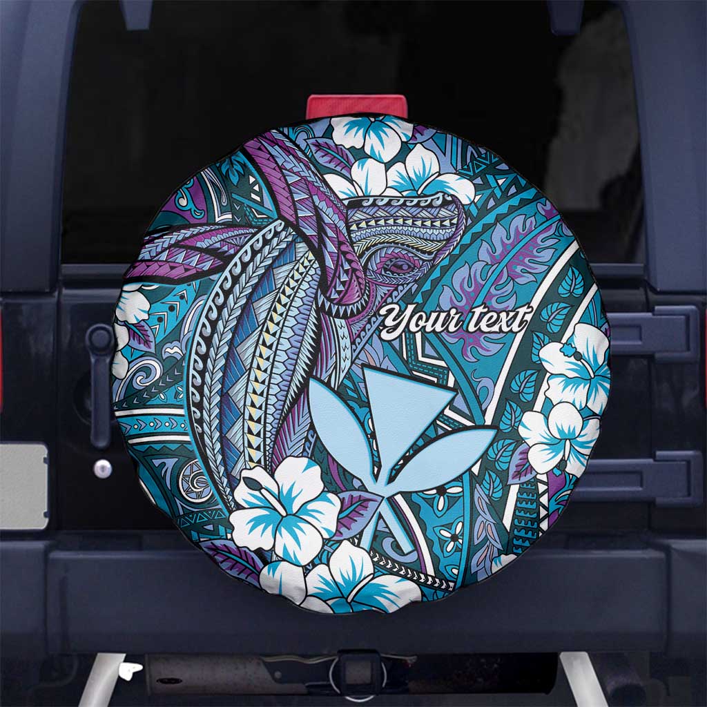 Personalised Hawaii Tribal Humpback Whale Spare Tire Cover Polu Hibiscus Seamless Pattern