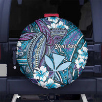 Personalised Hawaii Tribal Humpback Whale Spare Tire Cover Polu Hibiscus Seamless Pattern
