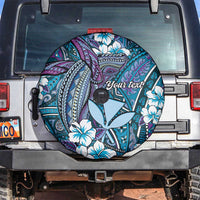 Personalised Hawaii Tribal Humpback Whale Spare Tire Cover Polu Hibiscus Seamless Pattern