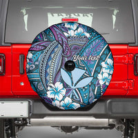 Personalised Hawaii Tribal Humpback Whale Spare Tire Cover Polu Hibiscus Seamless Pattern