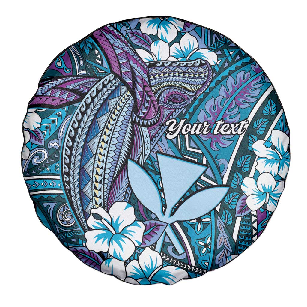 Personalised Hawaii Tribal Humpback Whale Spare Tire Cover Polu Hibiscus Seamless Pattern