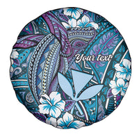 Personalised Hawaii Tribal Humpback Whale Spare Tire Cover Polu Hibiscus Seamless Pattern