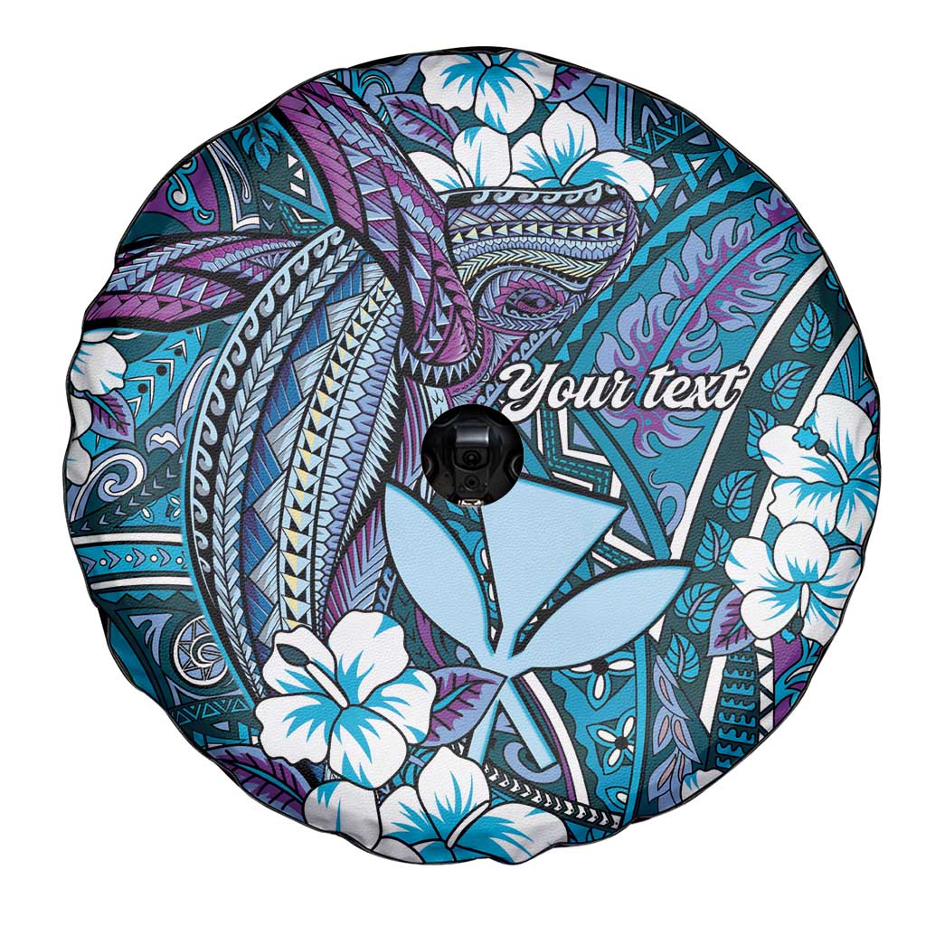 Personalised Hawaii Tribal Humpback Whale Spare Tire Cover Polu Hibiscus Seamless Pattern