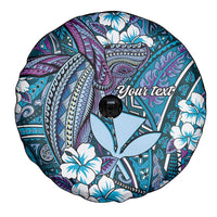 Personalised Hawaii Tribal Humpback Whale Spare Tire Cover Polu Hibiscus Seamless Pattern