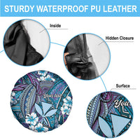 Personalised Hawaii Tribal Humpback Whale Spare Tire Cover Polu Hibiscus Seamless Pattern