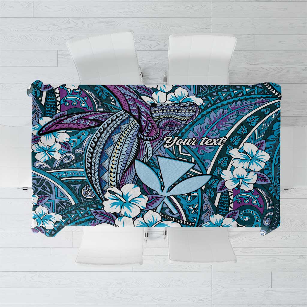 Personalised Hawaii Tribal Humpback Whale Tablecloth Polu Hibiscus Seamless Pattern