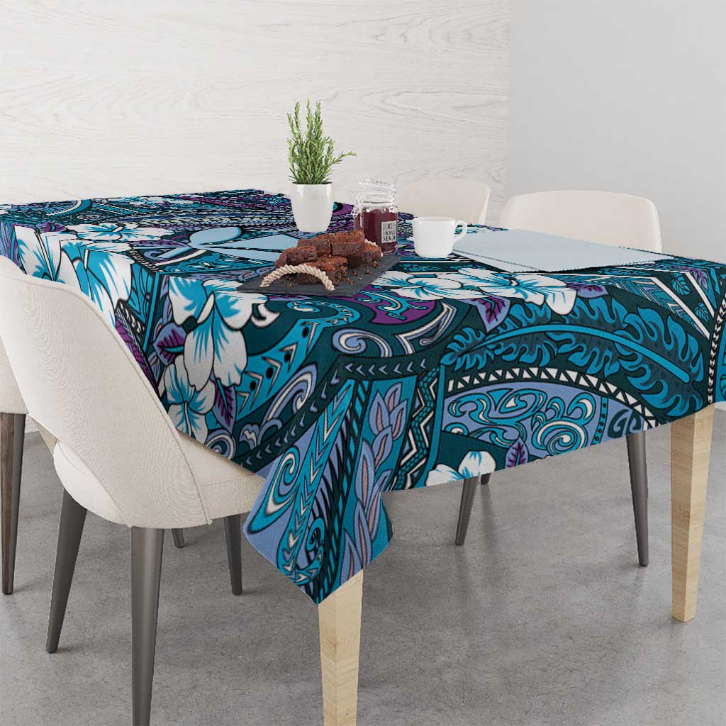 Personalised Hawaii Tribal Humpback Whale Tablecloth Polu Hibiscus Seamless Pattern