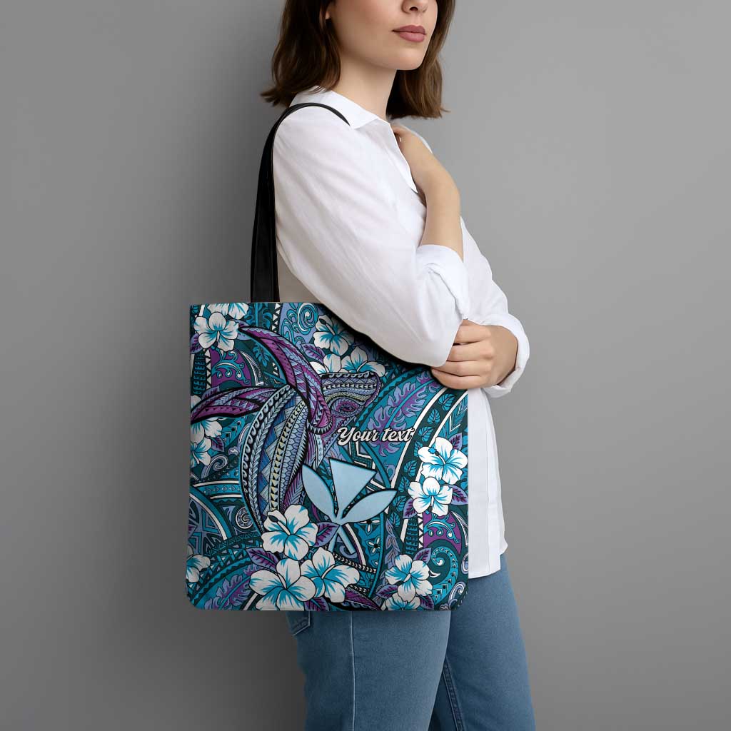 Personalised Hawaii Tribal Humpback Whale Tote Bag Polu Hibiscus Seamless Pattern