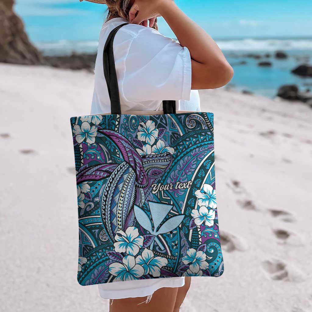 Personalised Hawaii Tribal Humpback Whale Tote Bag Polu Hibiscus Seamless Pattern