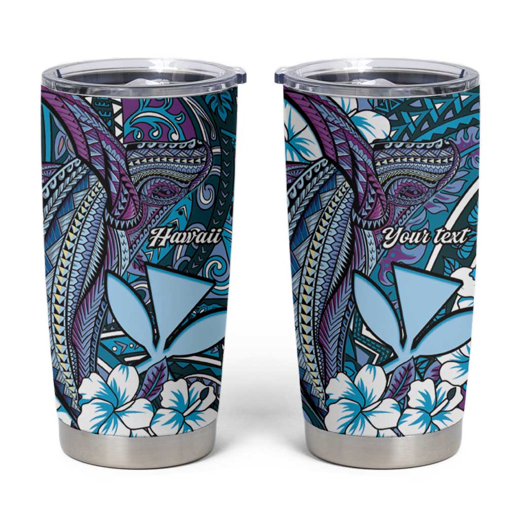 Personalised Hawaii Tribal Humpback Whale Tumbler Cup Polu Hibiscus Seamless Pattern