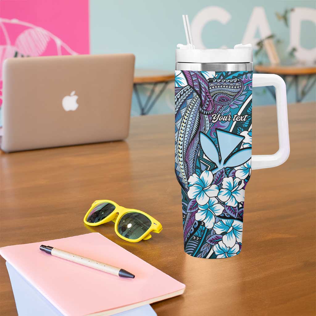 Personalised Hawaii Tribal Humpback Whale Tumbler With Handle Polu Hibiscus Seamless Pattern