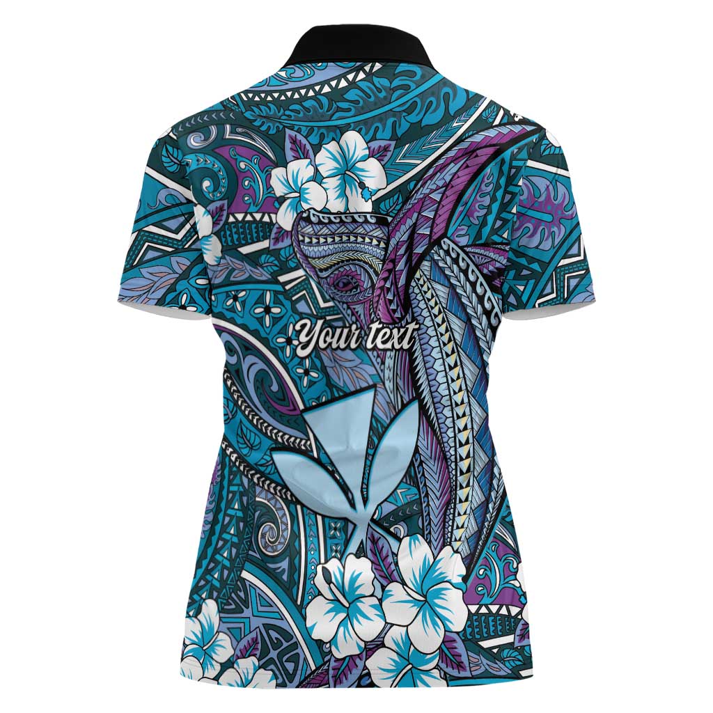 Personalised Hawaii Tribal Humpback Whale Women Polo Shirt Polu Hibiscus Seamless Pattern LT9 - Polynesian Pride