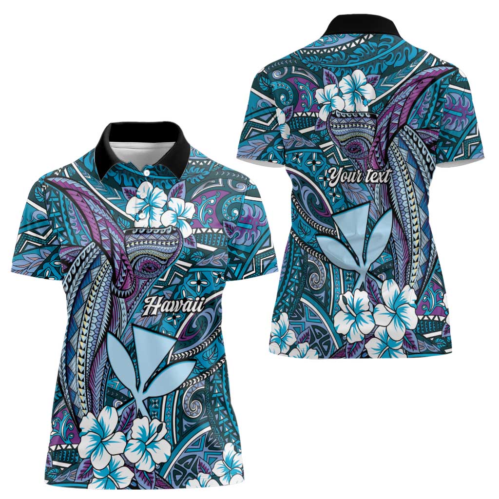 Personalised Hawaii Tribal Humpback Whale Women Polo Shirt Polu Hibiscus Seamless Pattern LT9 - Polynesian Pride