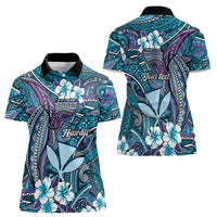 Personalised Hawaii Tribal Humpback Whale Women Polo Shirt Polu Hibiscus Seamless Pattern LT9 - Polynesian Pride