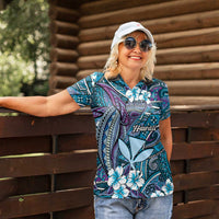 Personalised Hawaii Tribal Humpback Whale Women Polo Shirt Polu Hibiscus Seamless Pattern LT9 - Polynesian Pride