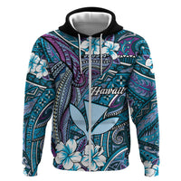 Personalised Hawaii Tribal Humpback Whale Zip Hoodie Polu Hibiscus Seamless Pattern LT9 Zip Hoodie Blue - Polynesian Pride