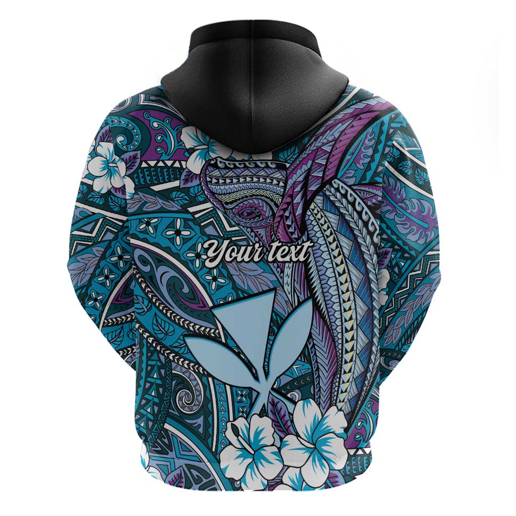 Personalised Hawaii Tribal Humpback Whale Zip Hoodie Polu Hibiscus Seamless Pattern LT9 - Polynesian Pride