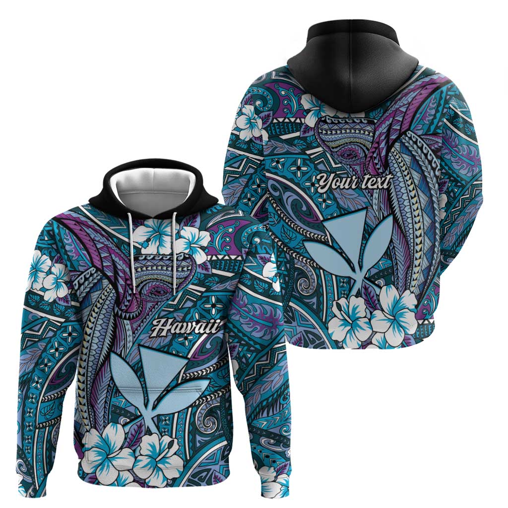 Personalised Hawaii Tribal Humpback Whale Zip Hoodie Polu Hibiscus Seamless Pattern LT9 - Polynesian Pride
