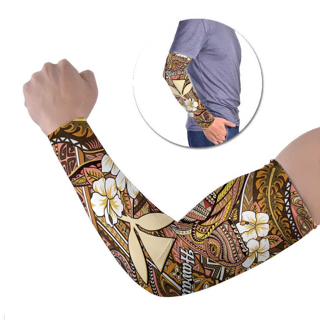Personalised Hawaii Tribal Humpback Whale Arm Sleeves Melemele Hibiscus Seamless Pattern LT9 Set of 2 Gold - Polynesian Pride