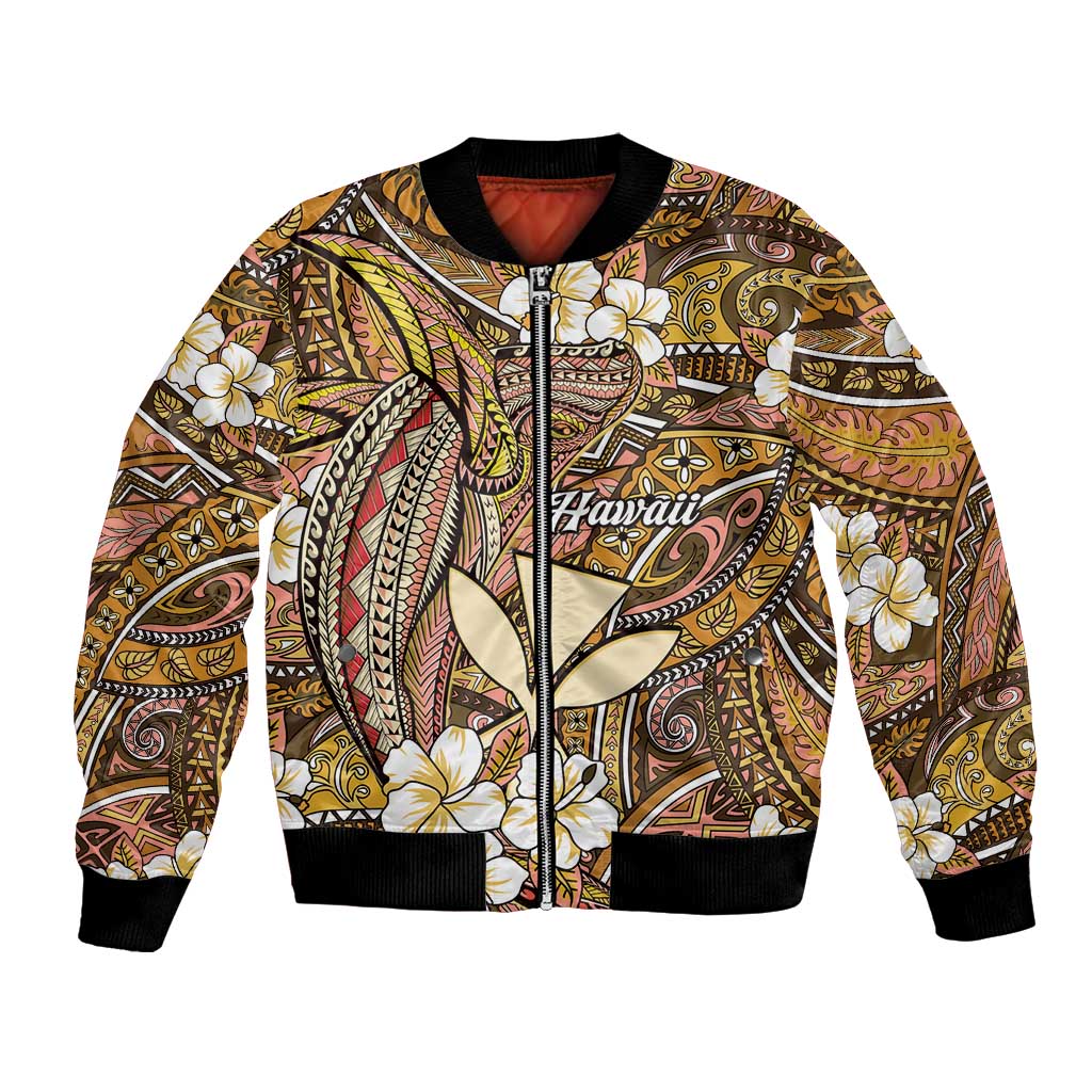 Personalised Hawaii Tribal Humpback Whale Bomber Jacket Melemele Hibiscus Seamless Pattern LT9 Unisex Gold - Polynesian Pride