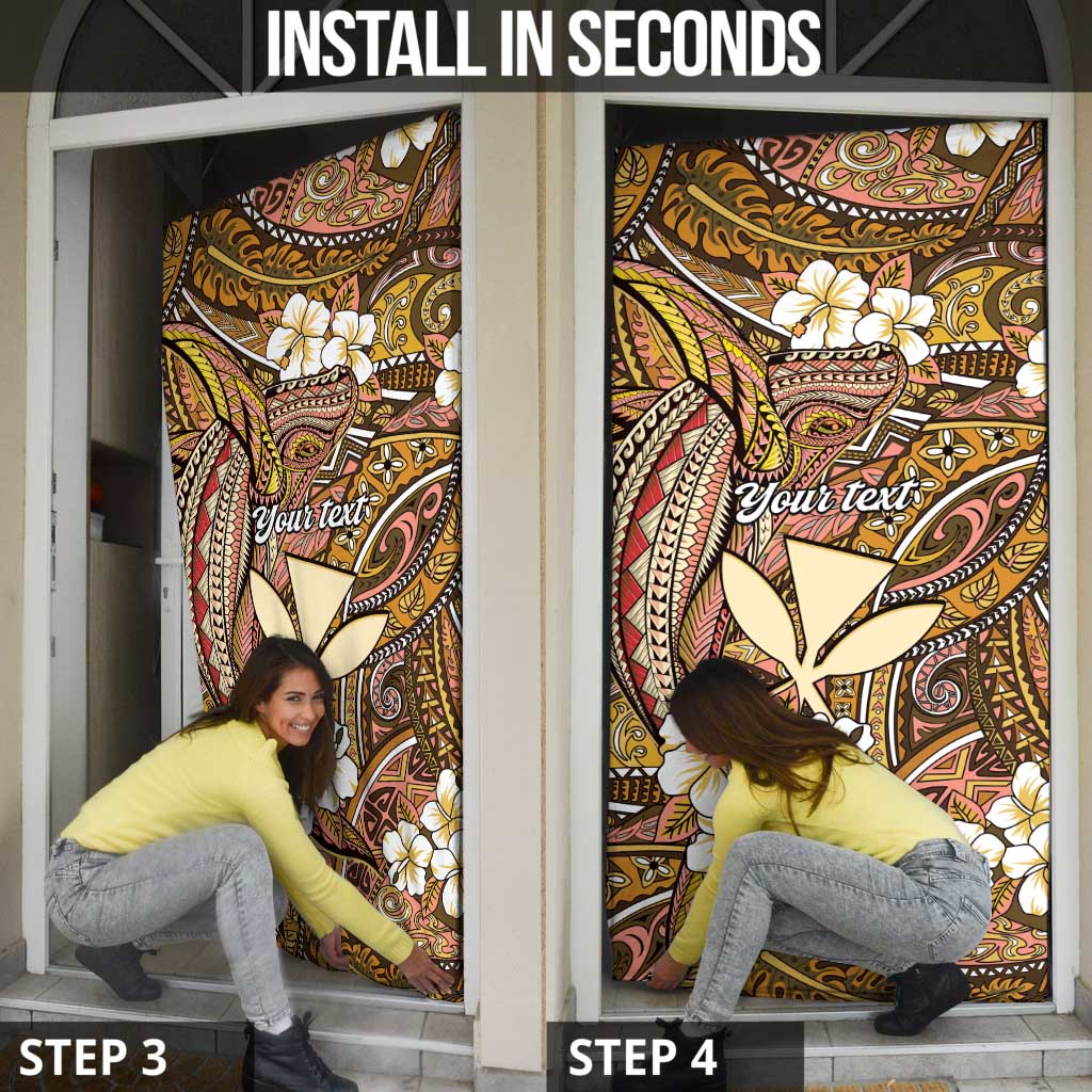 Personalised Hawaii Tribal Humpback Whale Door Cover Melemele Hibiscus Seamless Pattern