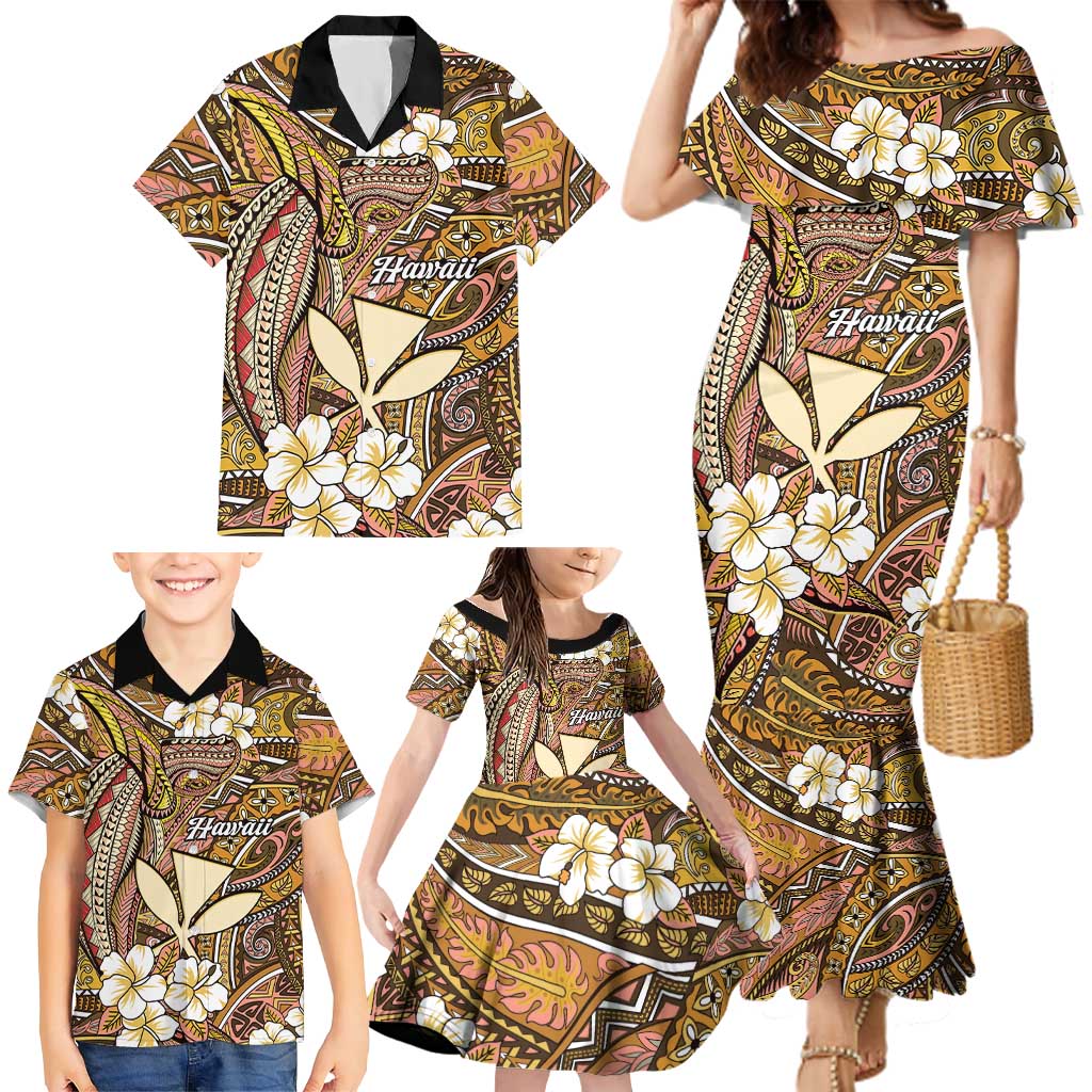 Personalised Hawaii Tribal Humpback Whale Family Matching Mermaid Dress and Hawaiian Shirt Melemele Hibiscus Seamless Pattern LT9 - Polynesian Pride