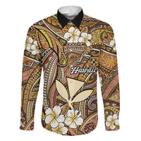 Personalised Hawaii Tribal Humpback Whale Family Matching Mermaid Dress and Hawaiian Shirt Melemele Hibiscus Seamless Pattern LT9 Dad's Shirt - Long Sleeve Gold - Polynesian Pride