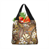 Personalised Hawaii Tribal Humpback Whale Grocery Bag Melemele Hibiscus Seamless Pattern