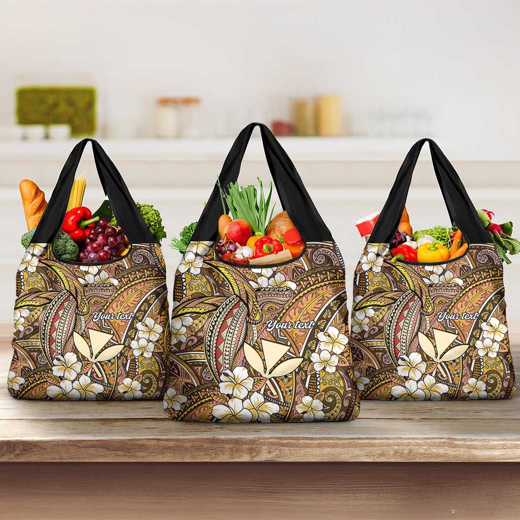 Personalised Hawaii Tribal Humpback Whale Grocery Bag Melemele Hibiscus Seamless Pattern