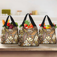 Personalised Hawaii Tribal Humpback Whale Grocery Bag Melemele Hibiscus Seamless Pattern