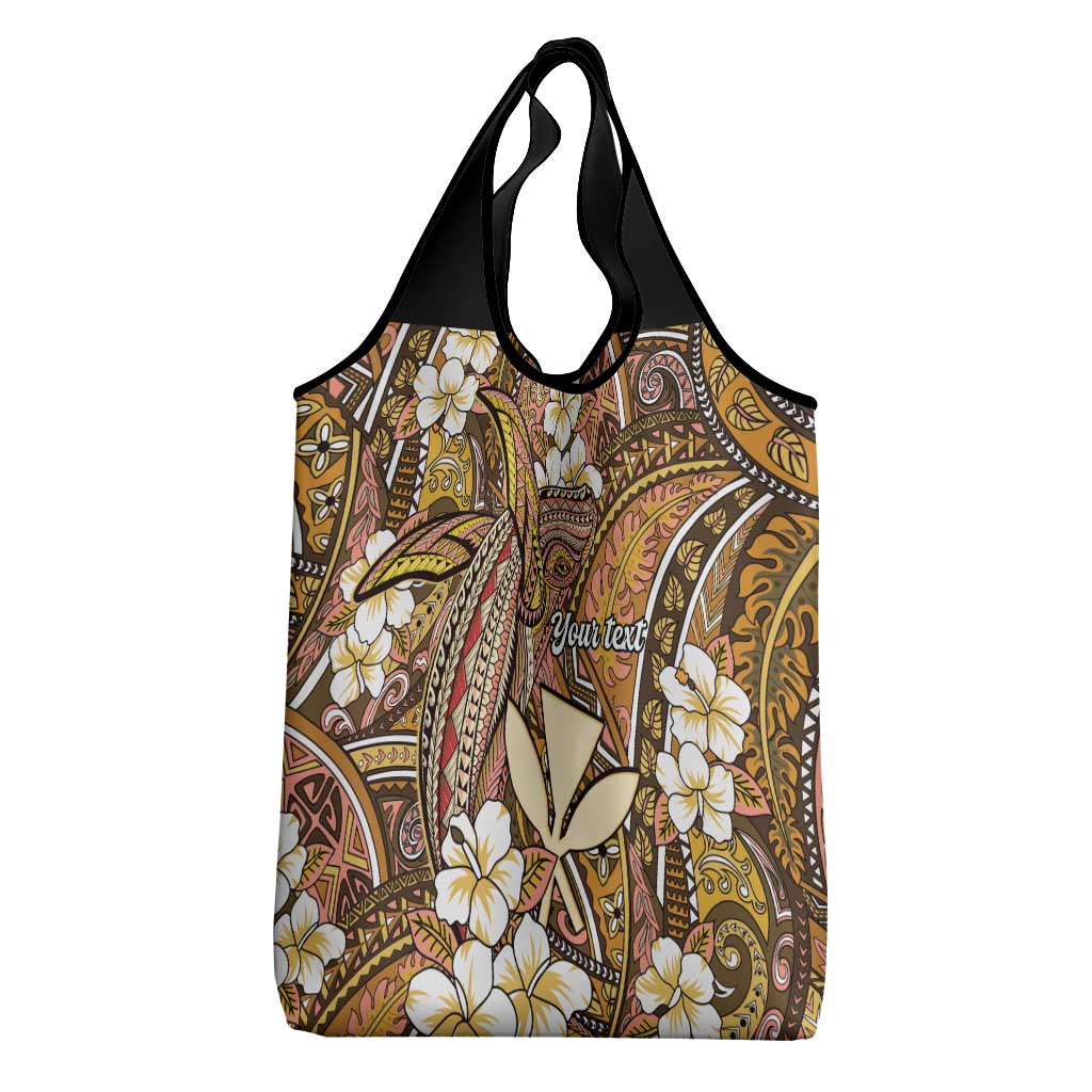 Personalised Hawaii Tribal Humpback Whale Grocery Bag Melemele Hibiscus Seamless Pattern