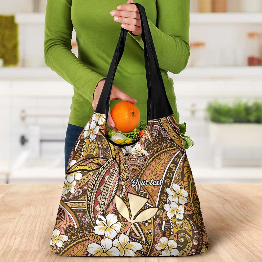 Personalised Hawaii Tribal Humpback Whale Grocery Bag Melemele Hibiscus Seamless Pattern