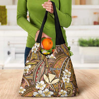 Personalised Hawaii Tribal Humpback Whale Grocery Bag Melemele Hibiscus Seamless Pattern