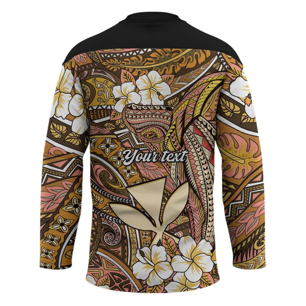 Personalised Hawaii Tribal Humpback Whale Hockey Jersey Melemele Hibiscus Seamless Pattern