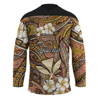 Personalised Hawaii Tribal Humpback Whale Hockey Jersey Melemele Hibiscus Seamless Pattern