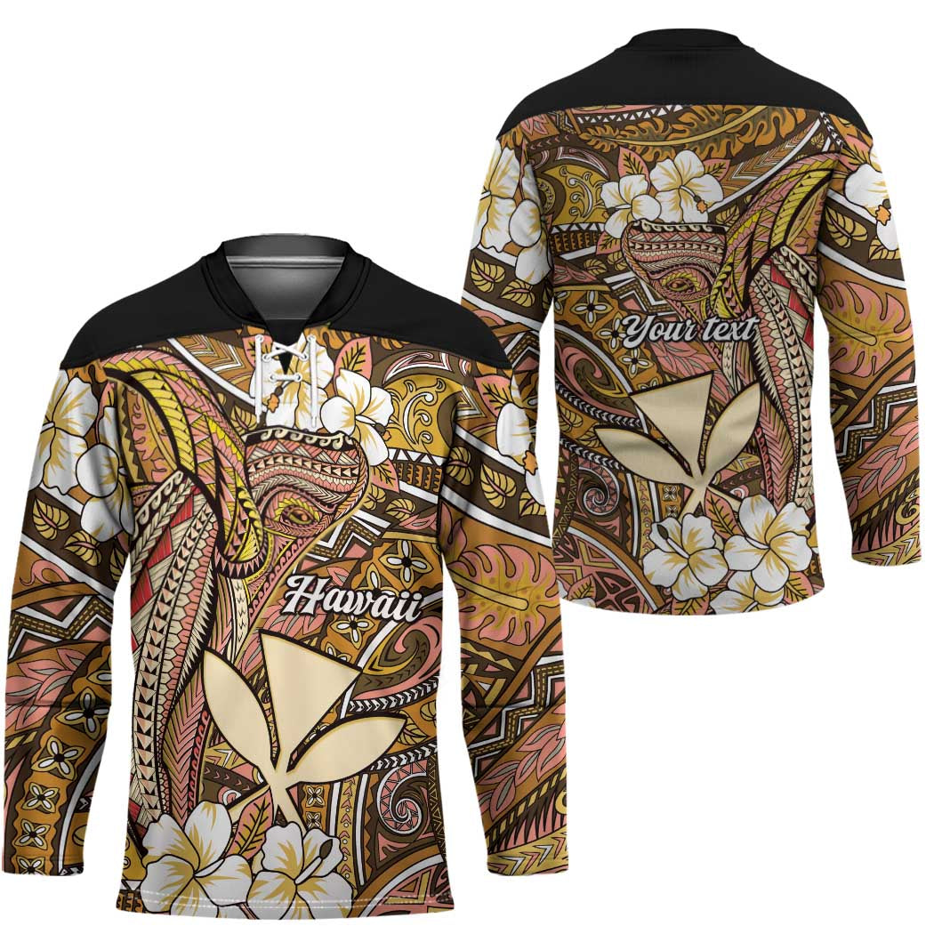 Personalised Hawaii Tribal Humpback Whale Hockey Jersey Melemele Hibiscus Seamless Pattern