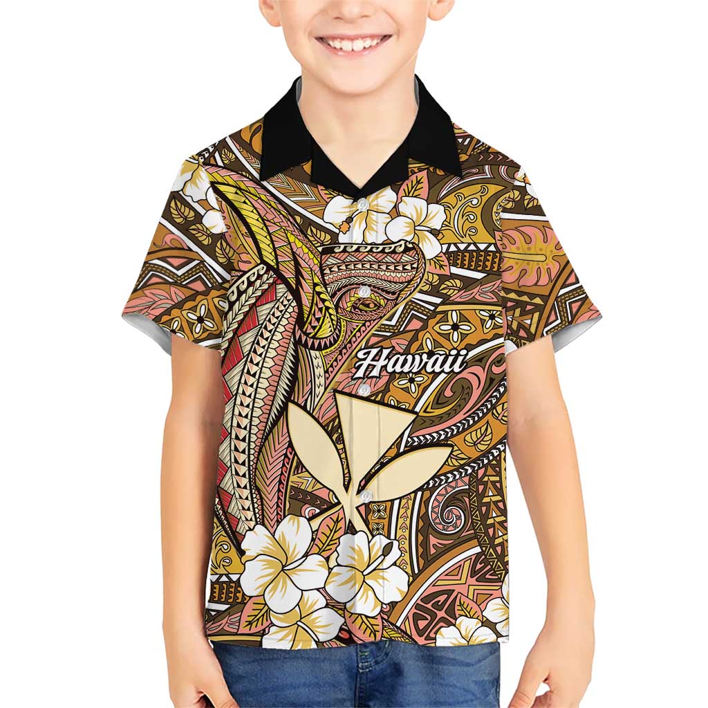Personalised Hawaii Tribal Humpback Whale Kid Hawaiian Shirt Melemele Hibiscus Seamless Pattern